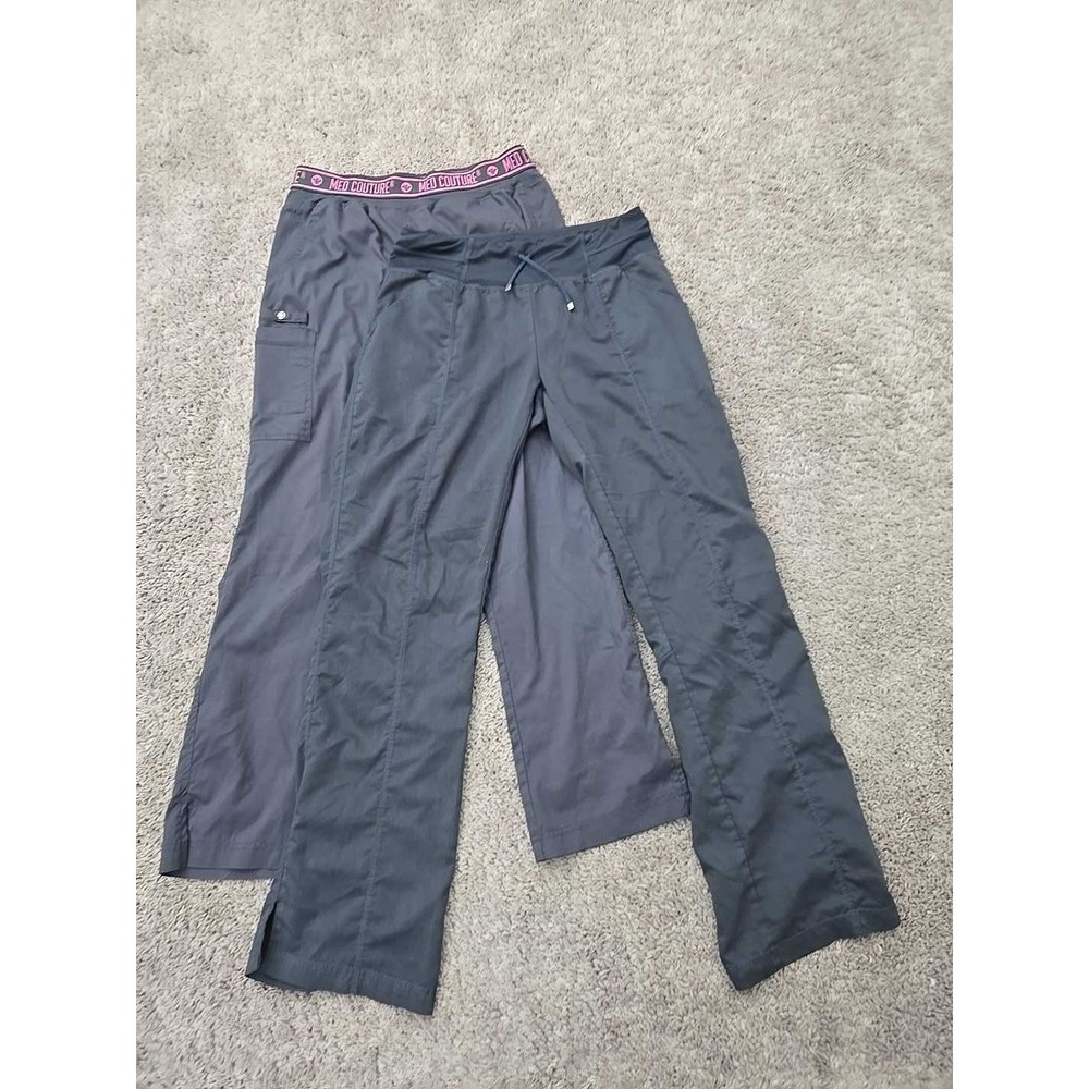 Med Couture Scrub Pants Womens S Gray Good Lot of 2 Pull On Medical Professional
